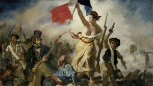 Eugène Delacroix - Le 28 Juillet. La Liberté guidant le peuple لوحة الحرية تقود الشعب ليوجين ديلاكروا إحياءً لذكرى ثورة يوليو الفرنسية